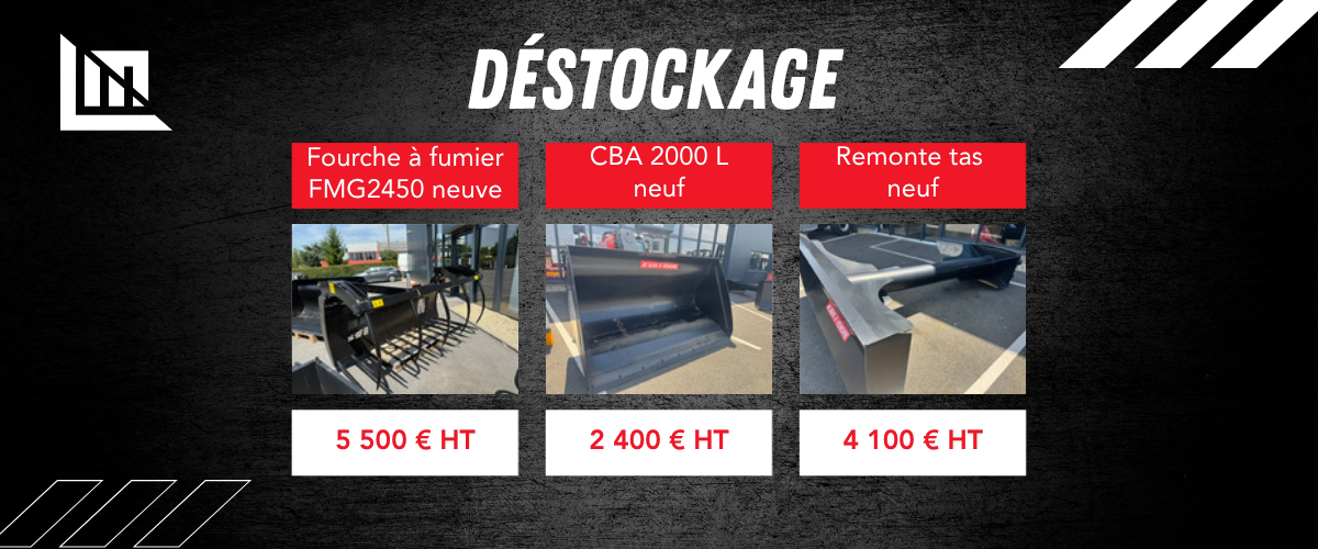 Déstockage accessoires Manitou fourche fumier godet remonte tas LM La Manutention